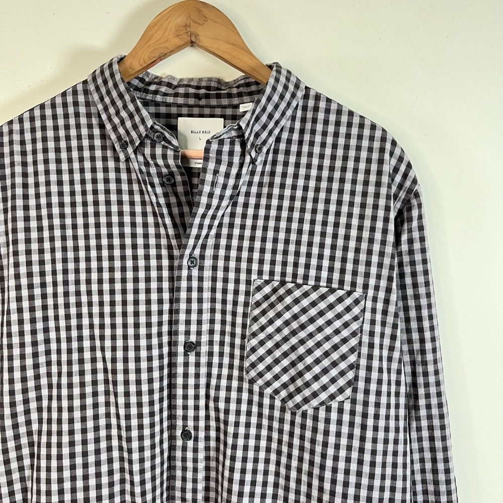 Billy Reid Mens Button Down Shirt Standard Fit Gingham Plaid Large Cotton - Picture 4 of 7